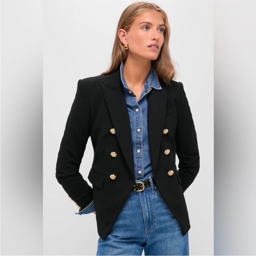 Veronica Beard Miller Dickey Jacket Black Double-Breasted with Gold Buttons - Picture 5 of 13